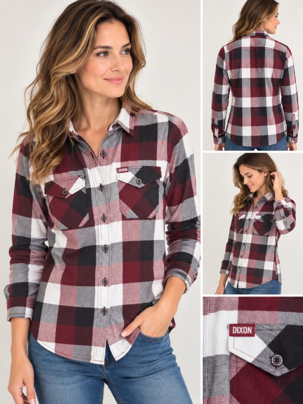 DIXXON Flannel Southpaw Womens Small Purple Burgundy Plaid D-Tech Snap Shirt